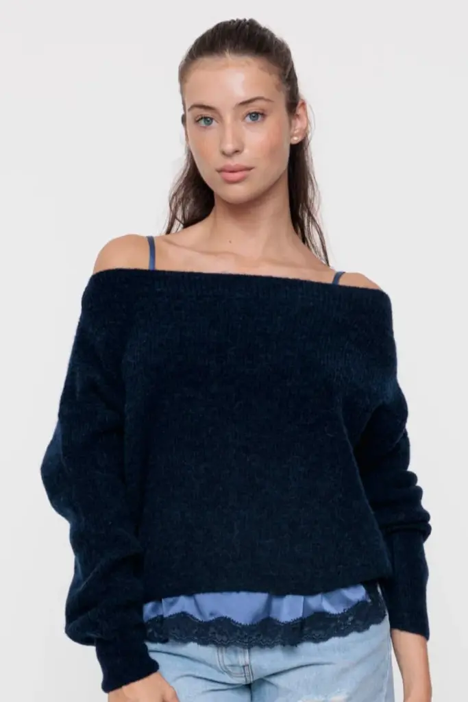 Knitted sweater with boat neck and long sleeves Ocean - VANNINA VESPERINI  