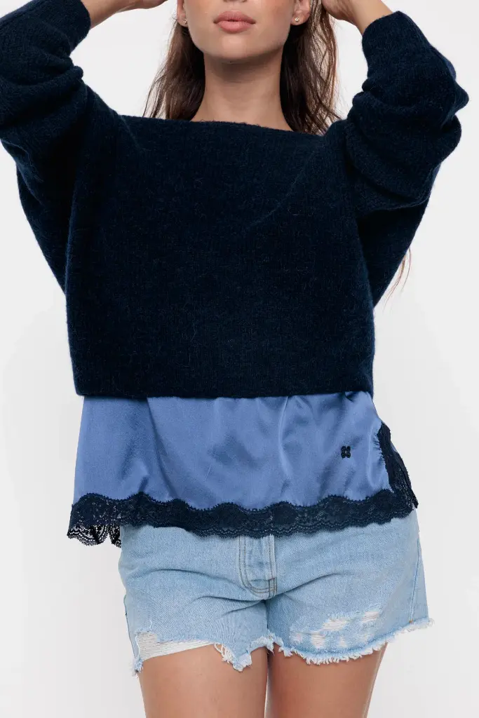 Knitted sweater with boat neck and long sleeves Ocean - VANNINA VESPERINI  