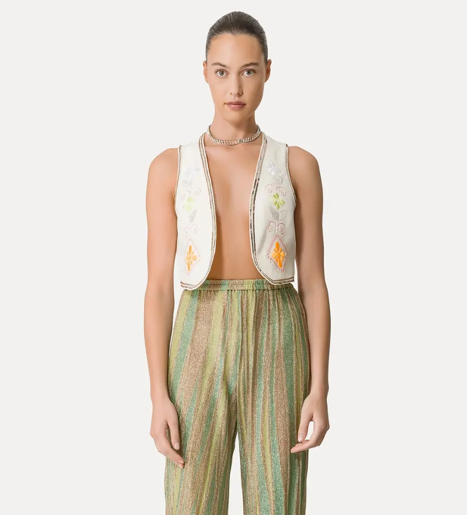 FORTE FORTE - Linen vest for women with “oniric blossom” embroidered detailing