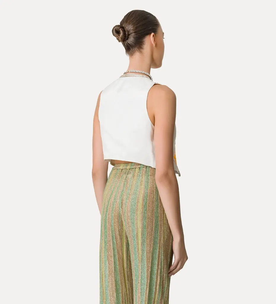 FORTE FORTE - Linen vest for women with “oniric blossom” embroidered detailing
