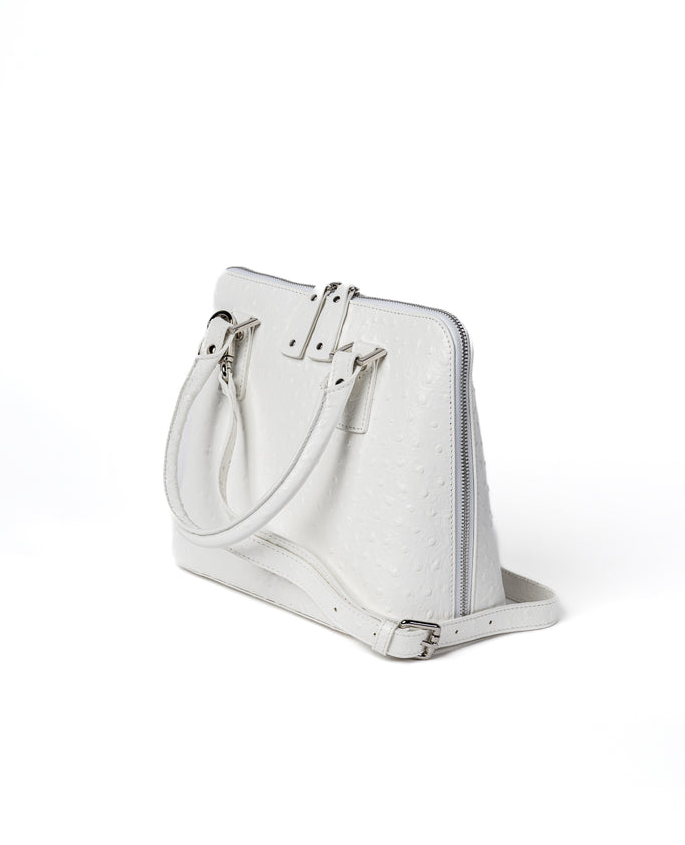 Bugatti Leather Bag Ostrich Effect White - BIDINIS BAG