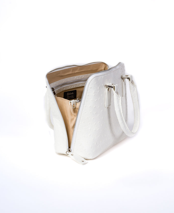 Bugatti Leather Bag Ostrich Effect White - BIDINIS BAG