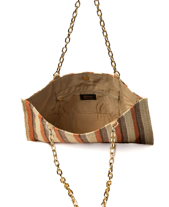 Piccarda Stripes Coral with Chain - BIDINIS BAGS