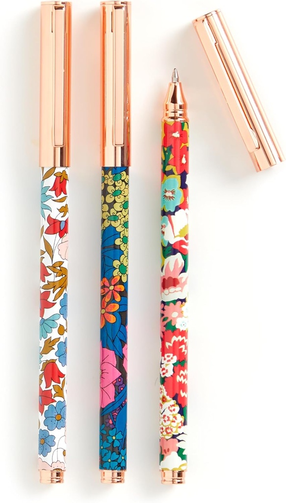 Galison Liberty Everyday Floral Pen Set – Includes 3 Black Ink Ballpoint Pens and Hinged Gift Box, Stylish Writing Pens Featuring Stunning Designs, Makes a Great Gift