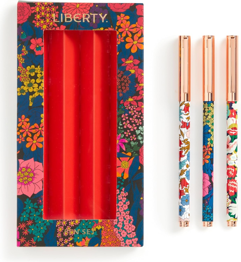 Galison Liberty Everyday Floral Pen Set – Includes 3 Black Ink Ballpoint Pens and Hinged Gift Box, Stylish Writing Pens Featuring Stunning Designs, Makes a Great Gift