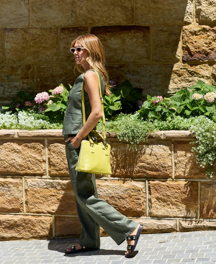 Bugatti Leather Bag Ostrich Effect Lime - BIDINIS BAGS 