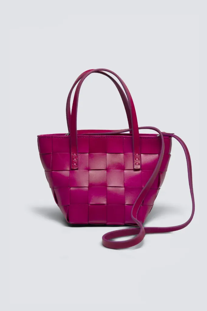 [8105 FUSHIA] DRAGON DIFFUSION - Japan Mini Woven Leather Tote Bag - Fushia