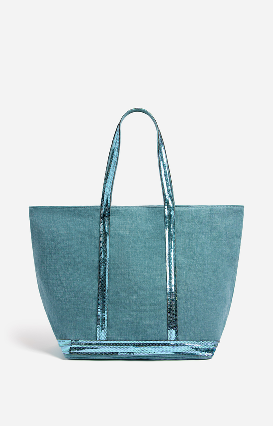 [0PVE31-V40409-701] VANESSA BRUNO - Linen L Zipped Cabas Tote Iris