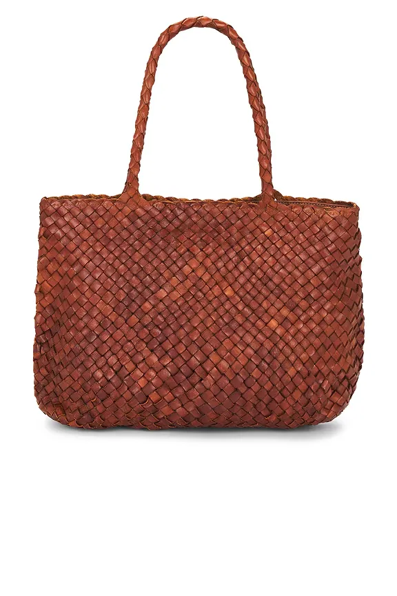 [8949 TAN] DRAGON DIFFUSION - Vintage Mesh Leather Tote Bag Tan