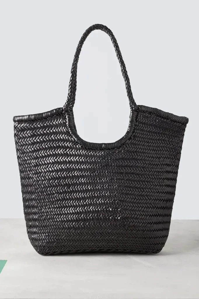 [8914] DRAGON DIFFUSION - NS Diagonal Triple Jump Leather Tote Bag Black
