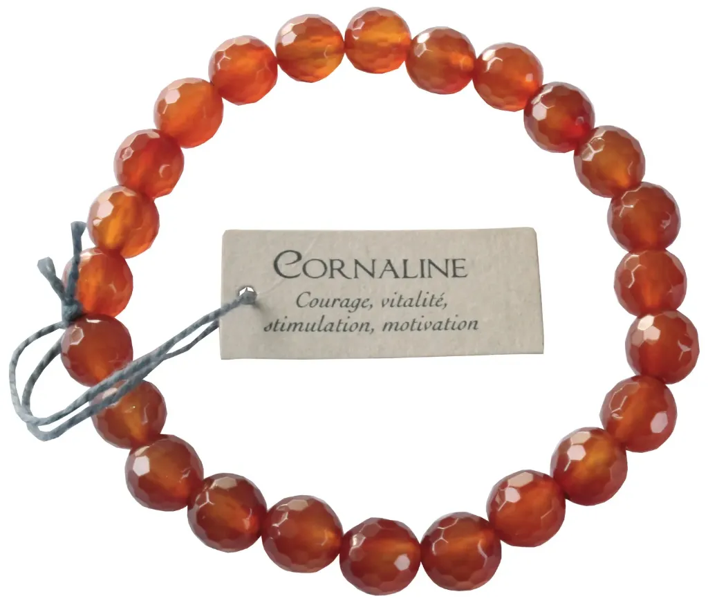 Carnelian Bracelet Faceted Round Beads 8 mm