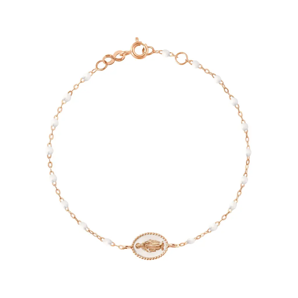 Madone WHITE Charm Bracelet 17cm, 18ct Rose Gold - GIGI CLOZEAU