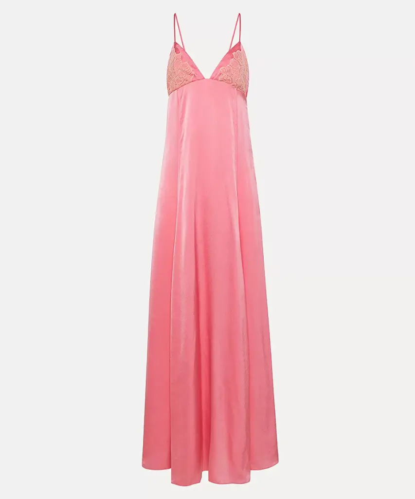 FORTE FORTE - Dress suspending from dainty straps in stretch silk satin with lace detailing
