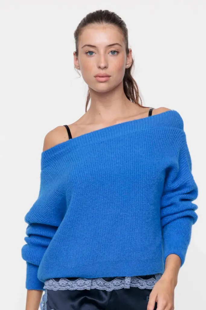 VANNINA VESPERINI - Knitted sweater with boat neck and long sleeves Magicblu 