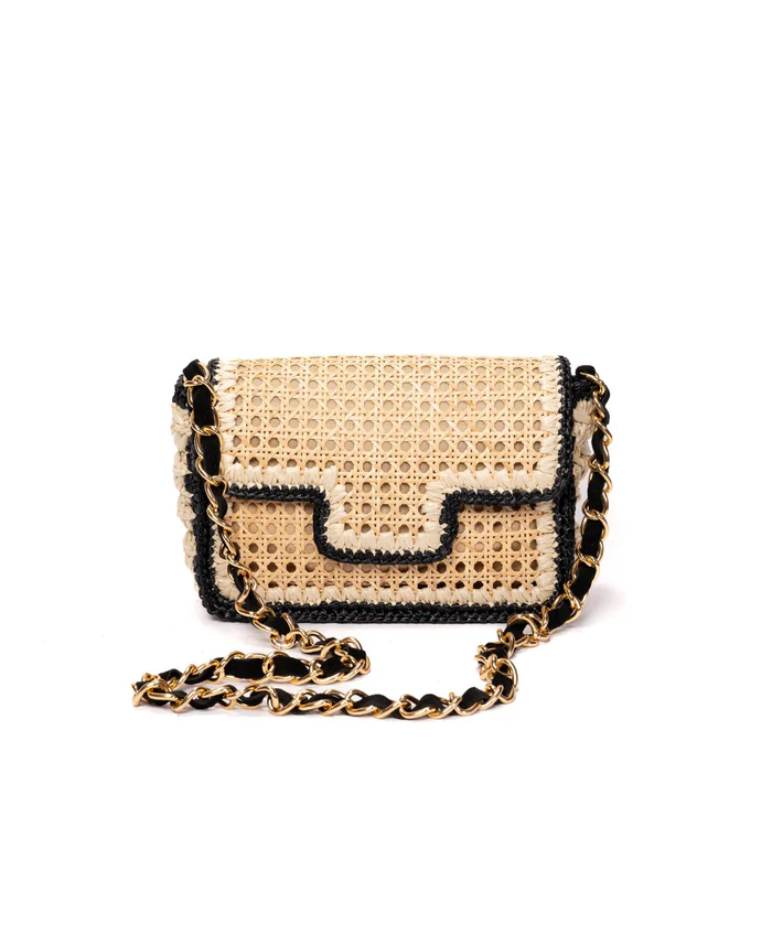 BIDINIS BAGS - Ginevra Raffia Bag in Black and Off-White 