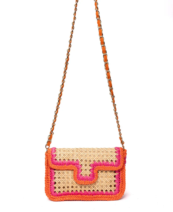 BIDINIS BAGS - Ginevra Raffia Bag in Orange and Hot Pink 