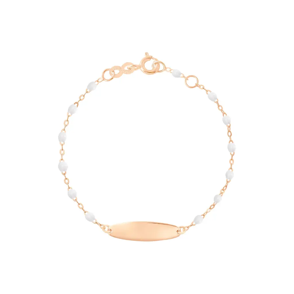 Little Gigi WHITE Bracelet 13cm, Oval plaque 18ct Rose Gold - GIGI CLOZEAU 