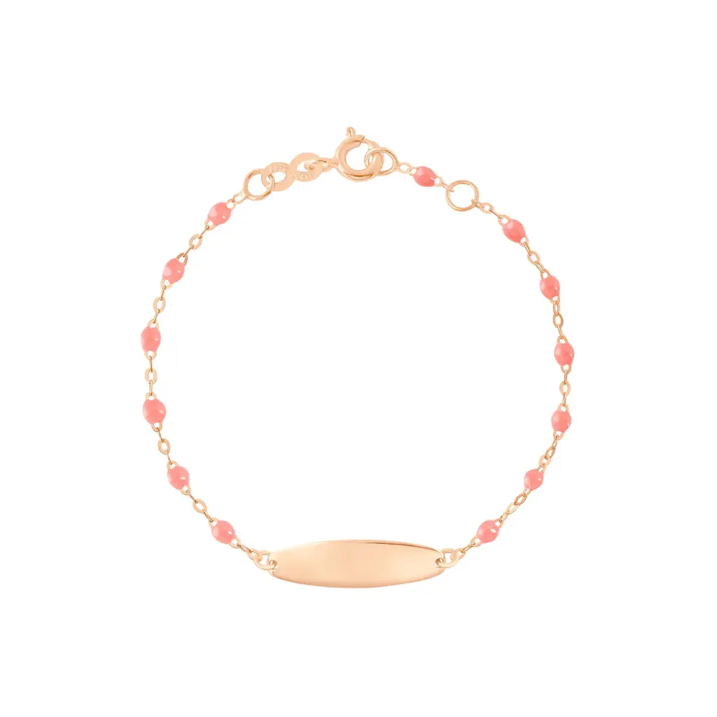 Little Gigi FUSCHIA Bracelet 13cm, Oval plaque 18ct Rose Gold - GIGI CLOZEAU