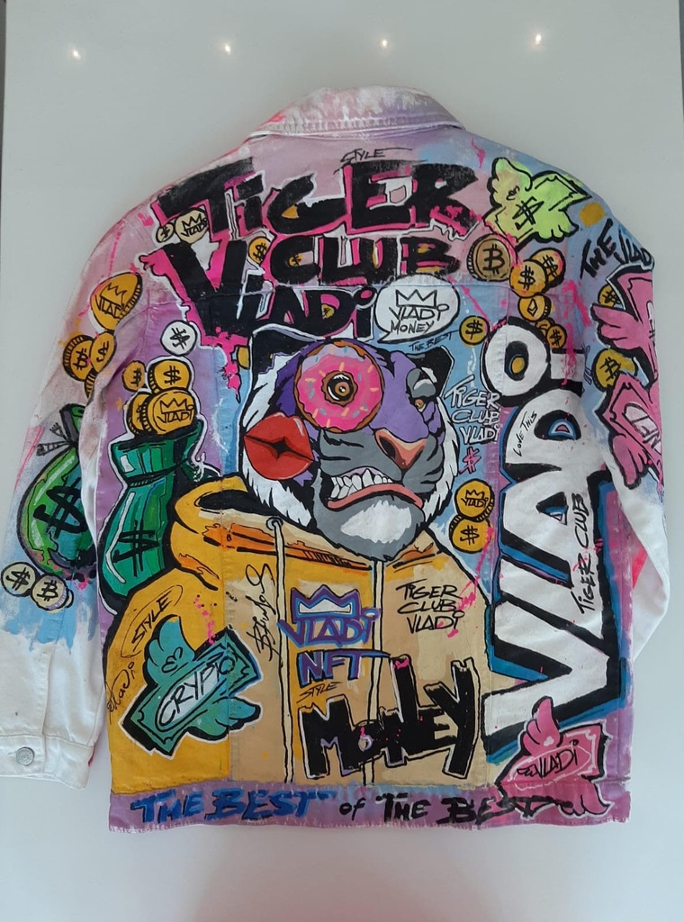The Best Tiger Club White Jean Jacket by Vladi Money - ART VLADI