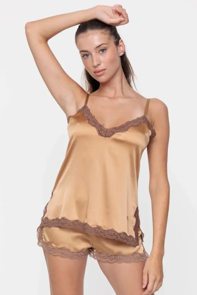 VANNINA VESPERINI - Silk Boxer Shorts Mink/Coffee 