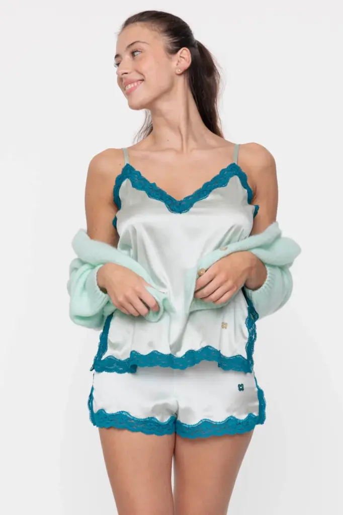 VANNINA VESPERINI - Silk Boxer Shorts Jade/Imperial