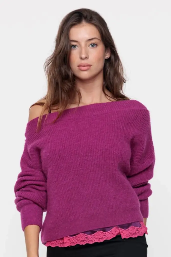 VANNINA VESPERINI - Knitted sweater with boat neck and long sleeves Pivoine