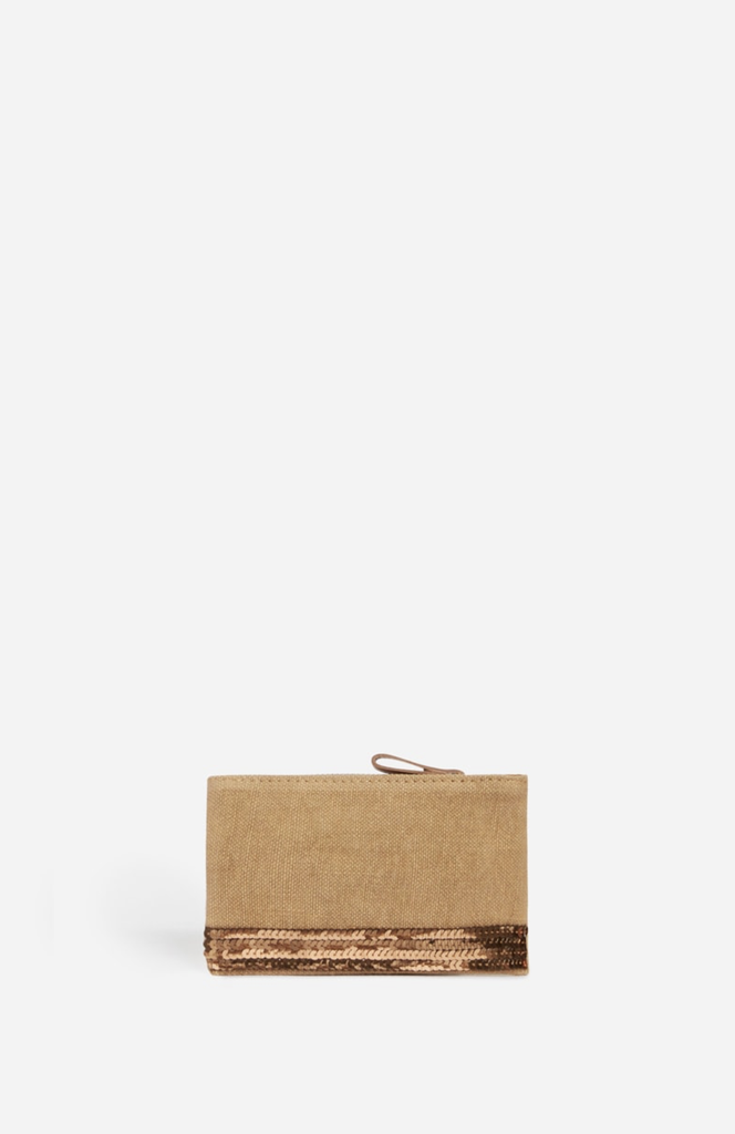 VANESSA BRUNO - Small Zipped Clutch Linen & Sequins Jute 
