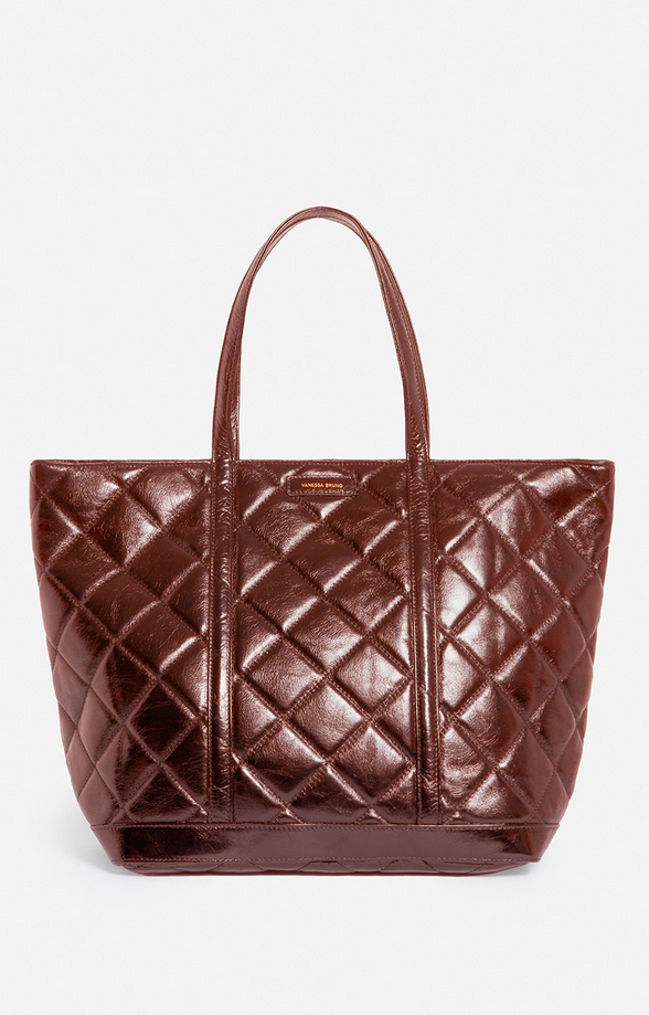 [2EVD84-V40373-136] VANESSA BRUNO - Quilted Leather XL Cabas Tote Chocolate
