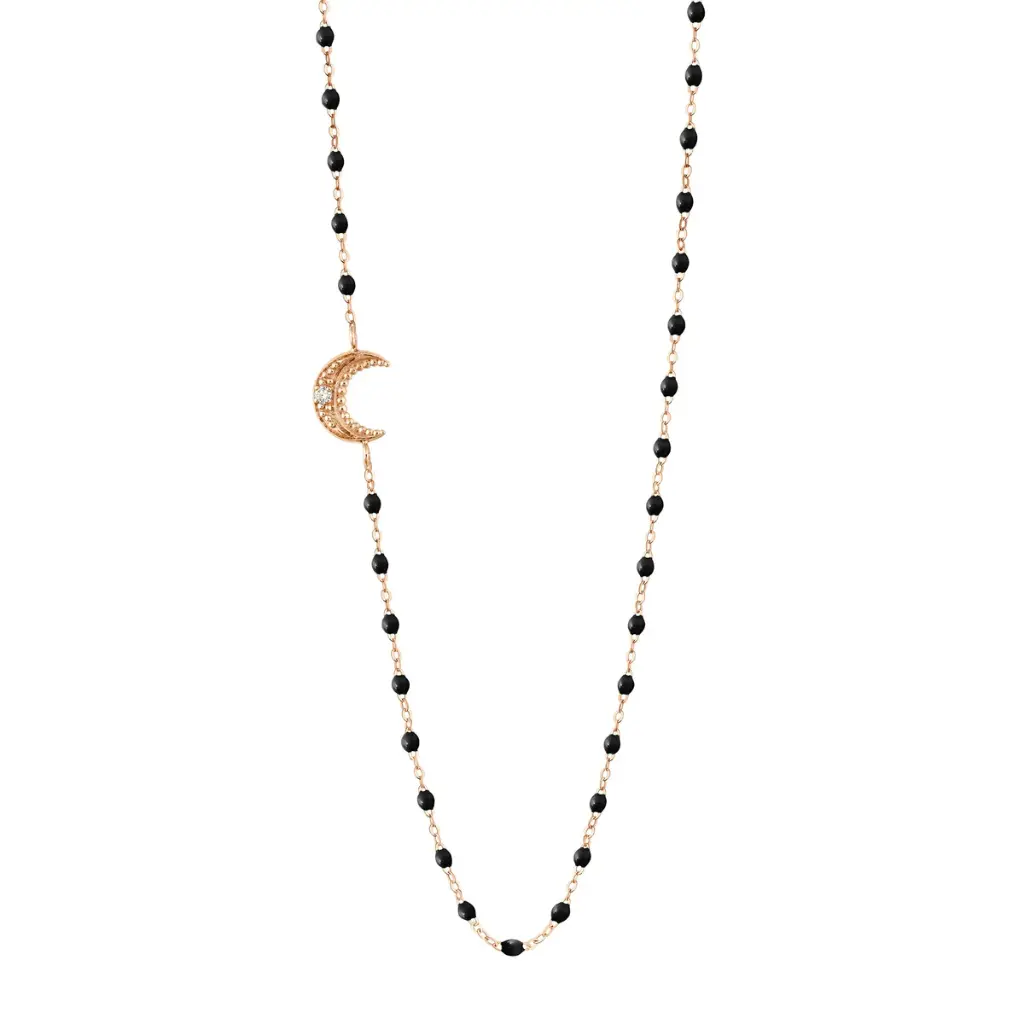 Moon Diamond BLACK Necklace 42cm, 18ct Rose Gold - GIGI CLOZEAU 