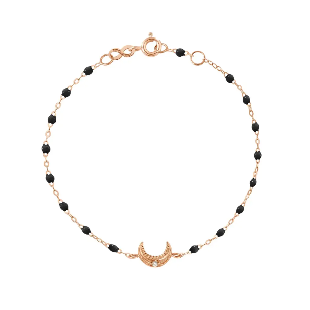 [B3LU003R20 17] Diamond Moon BLACK Bracelet 17 cm, 18ct Rose Gold - GIGI CLOZEAU 