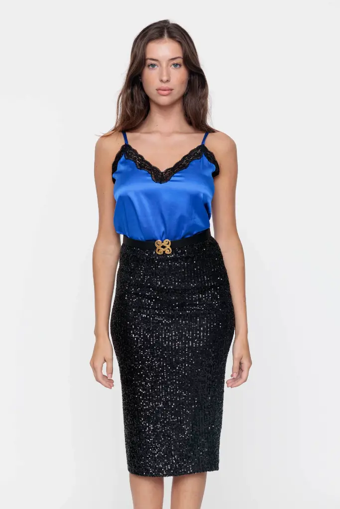 VANNINA VESPERINI - Sequin Long Skirt Black