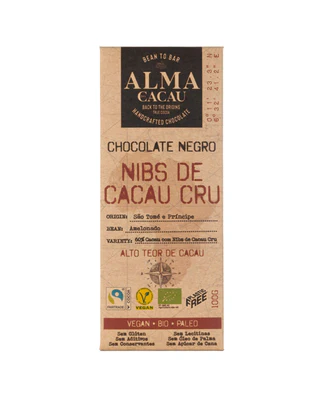 Bio Dark Chocolate Nibs Cacau Cru 60% 100g - Alma de Cacau