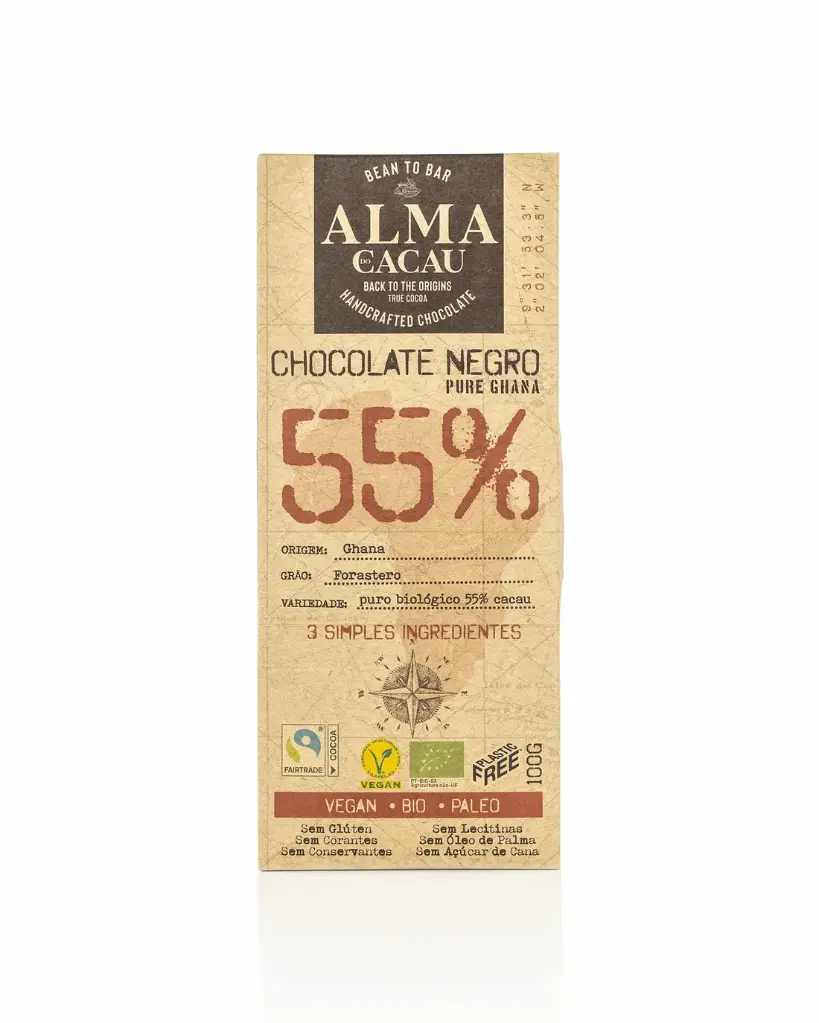 Bio Dark Chocolate 55% Ghana 100g - Alma de Cacau 