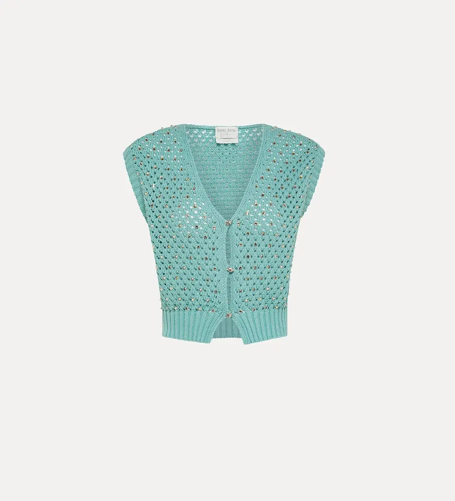 FORTE FORTE - Cotton Vest for women with crystal embellishment