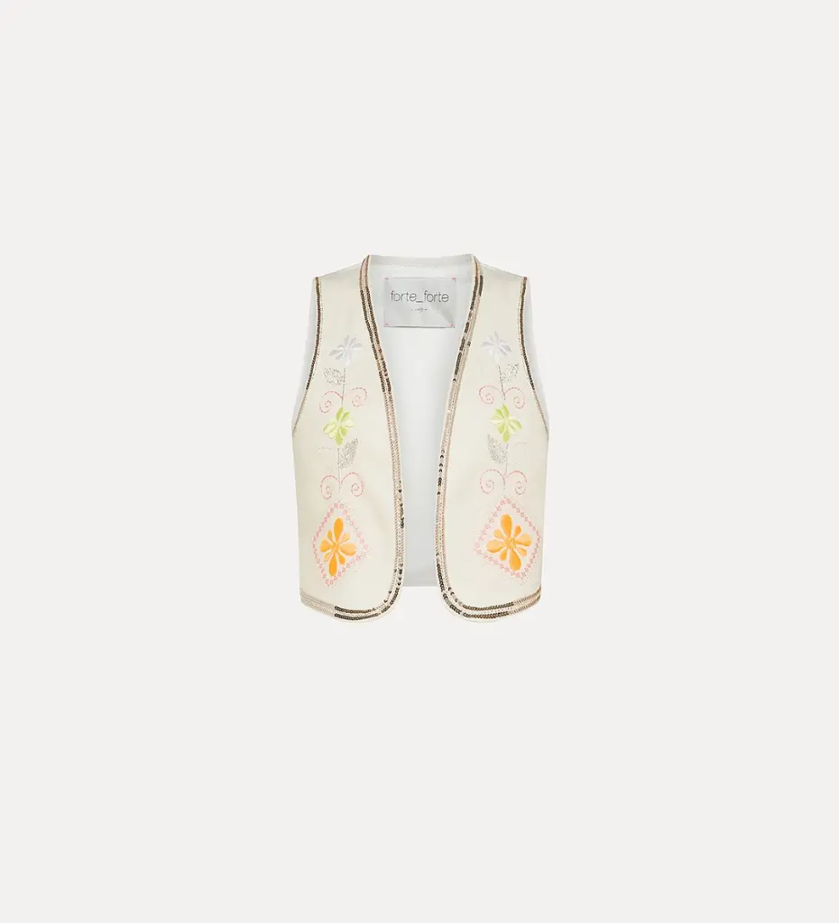FORTE FORTE - Linen vest for women with “oniric blossom” embroidered detailing