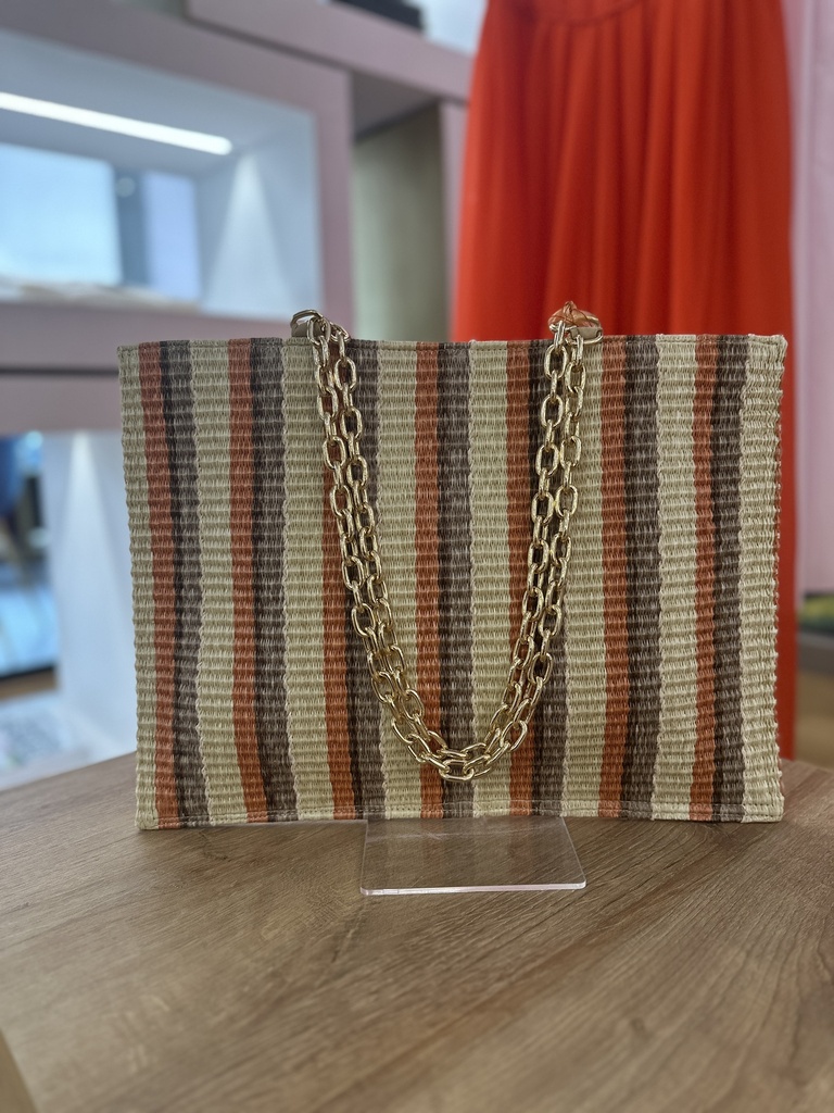 Piccarda Stripes Coral with Chain - BIDINIS BAGS