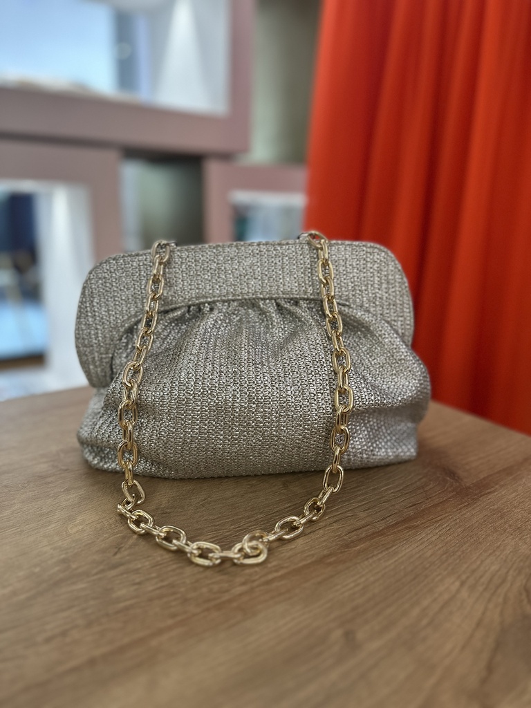 Clutch Silver with Chain - BIDINIS BAGS
