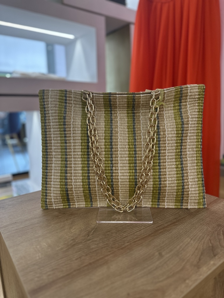 Piccarda Stripes Green with Chain - BIDINIS BAGS 