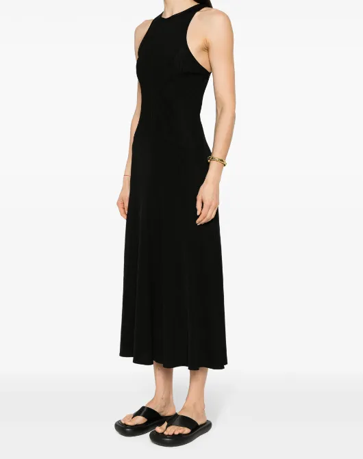 FORTE FORTE - Chic Viscose Ribbed Black Dress  (1)