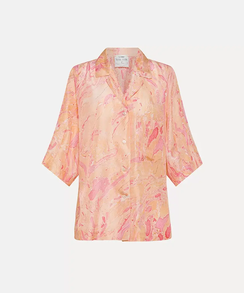FORTE FORTE - Half–sleeve shirt in “marbeling” habotai silk