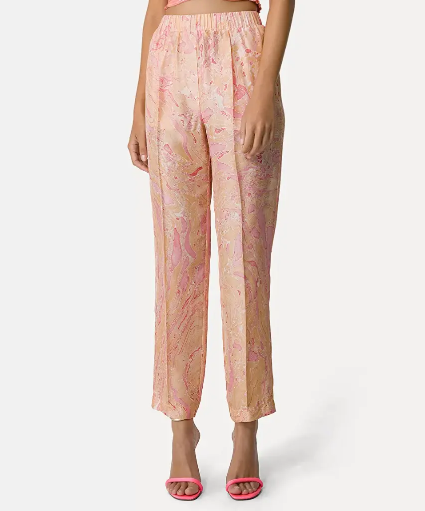 FORTE FORTE - Trousers in “marbeling” habotai silk