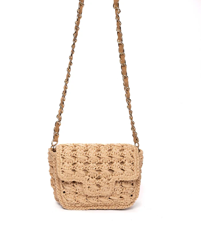 Mini Lucrezia Blue Raffia Bag White Trim - BIDINIS BAGS