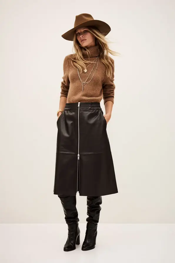 BA&SH - PONA Leather Skirt Brown