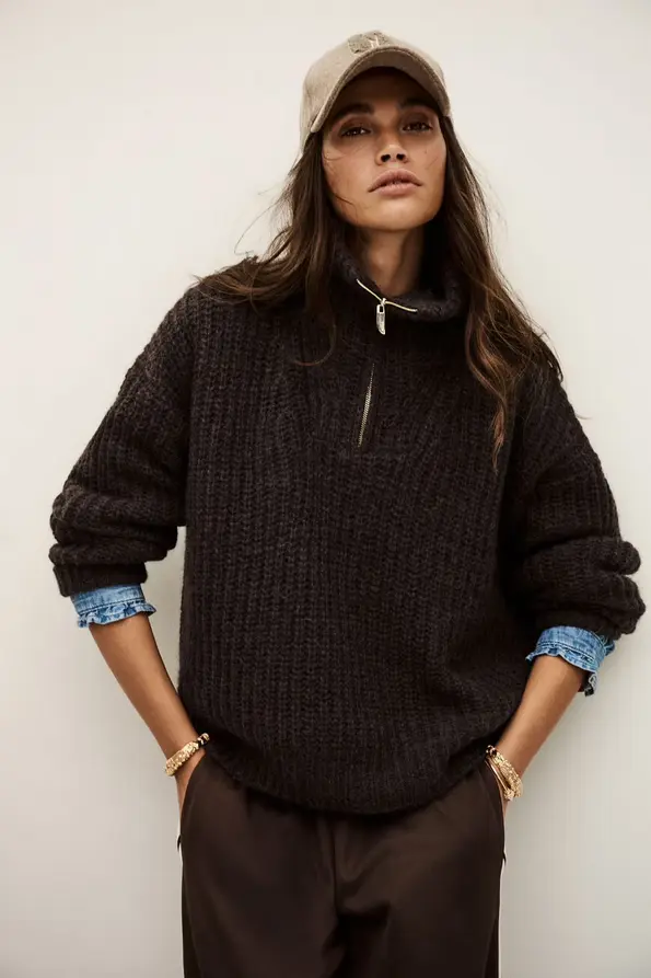 BA&SH - BELTANE Half-Zip Jumper Chocolate