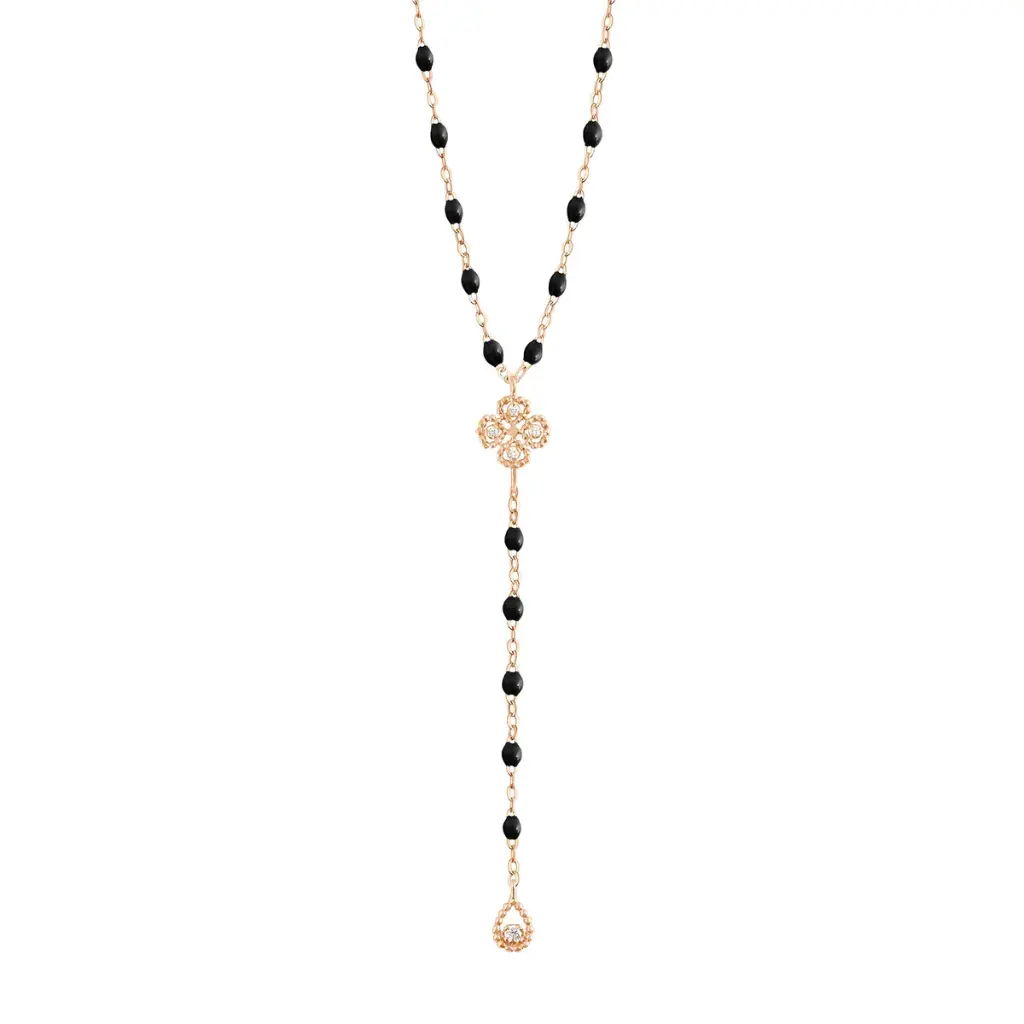 [B1LK006R2042DI] Diamond BLACK Rosary Necklace 42cm Classic Gigi, 18ct Rose Gold - GIGI CLOZEAU