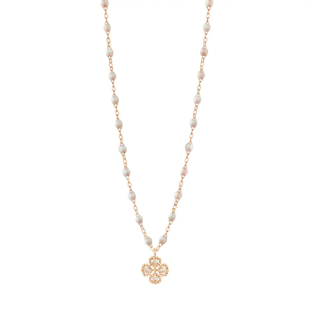 [B1LK007R6142DI] Diamond OPAL Lucky Clover Necklace 42cm Classic Gigi, 18ct Rose Gold - GIGI CLOZEAU