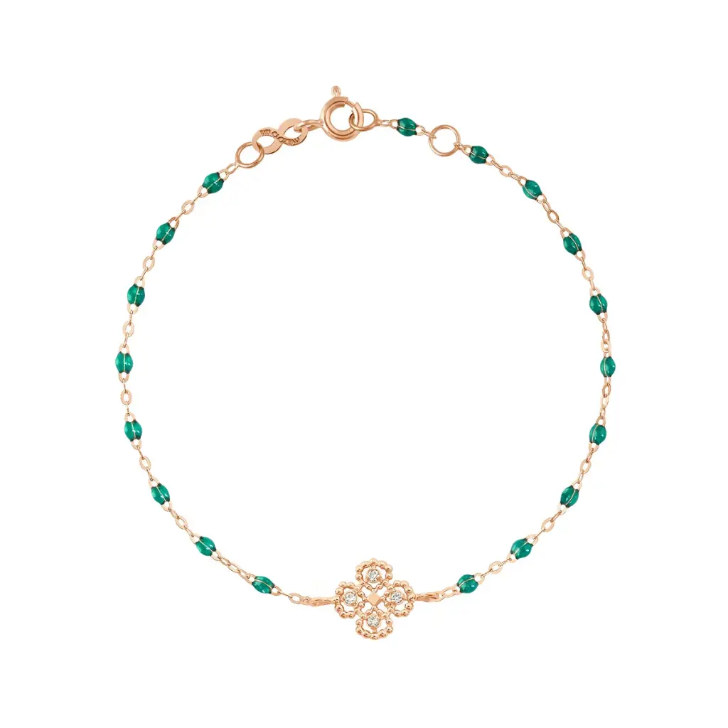 [B3LK005R3517DI] Diamond EMERALD Bracelet Lucky Clover Rose Gold 18ct - GIGI CLOZEAU