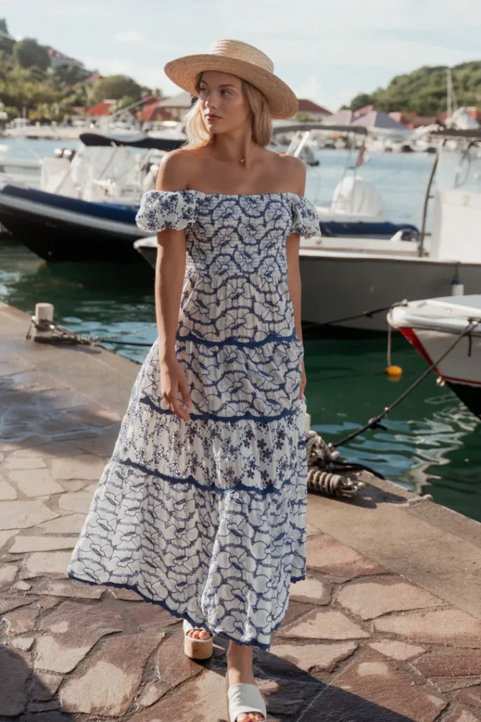 [LOLA3] SUNDAY SAINT-TROPEZ - Lola Embroidered Dress Blue (S)