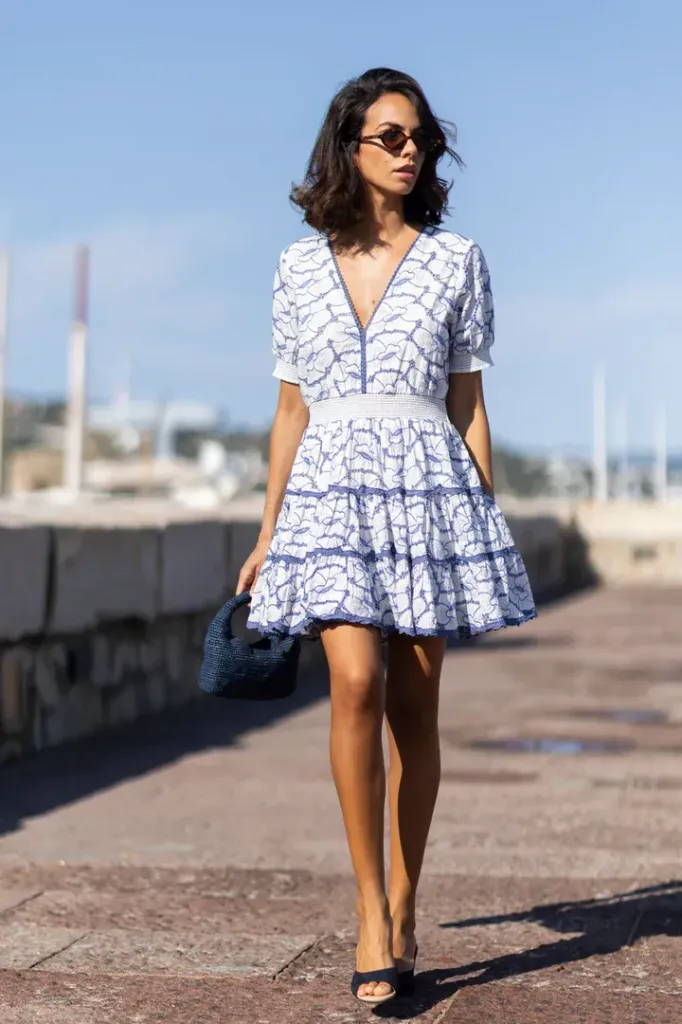 [GINETTE3] SUNDAY SAINT-TROPEZ - Ginette Embroidered Mini Dress Blue (S)