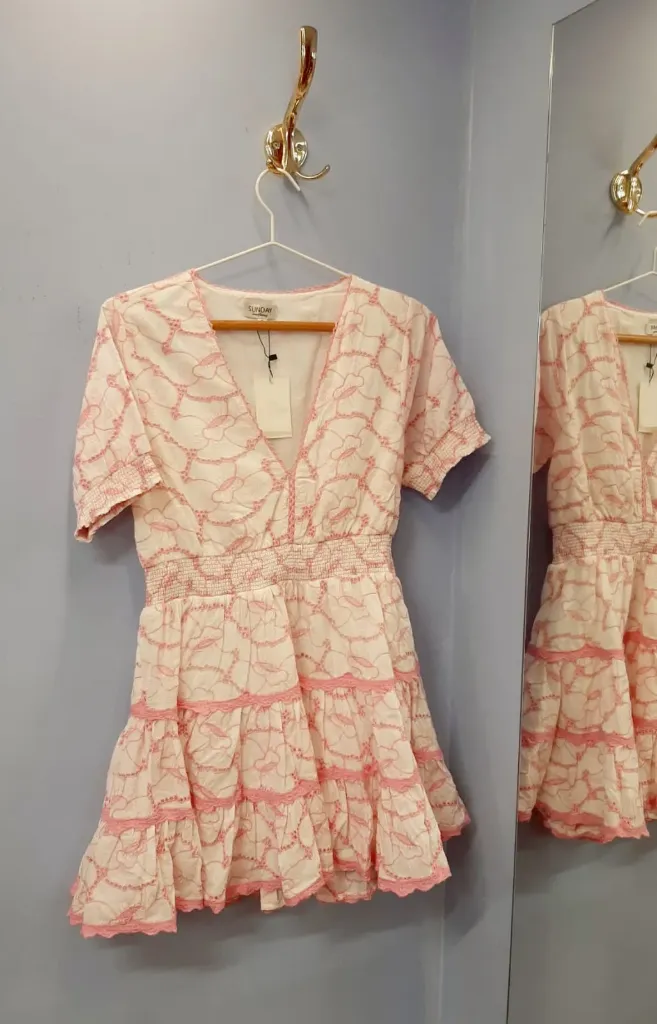 [GINETTE3] SUNDAY SAINT-TROPEZ - Ginette Embroidered Mini Dress Pink (S)